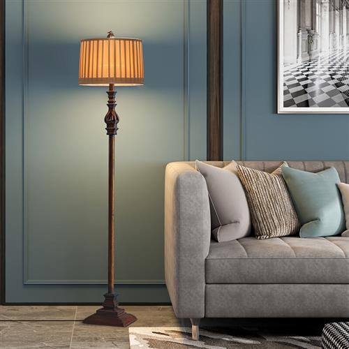 Brown Vintage Floor Lamp with Pleated Shade and Resin Stand