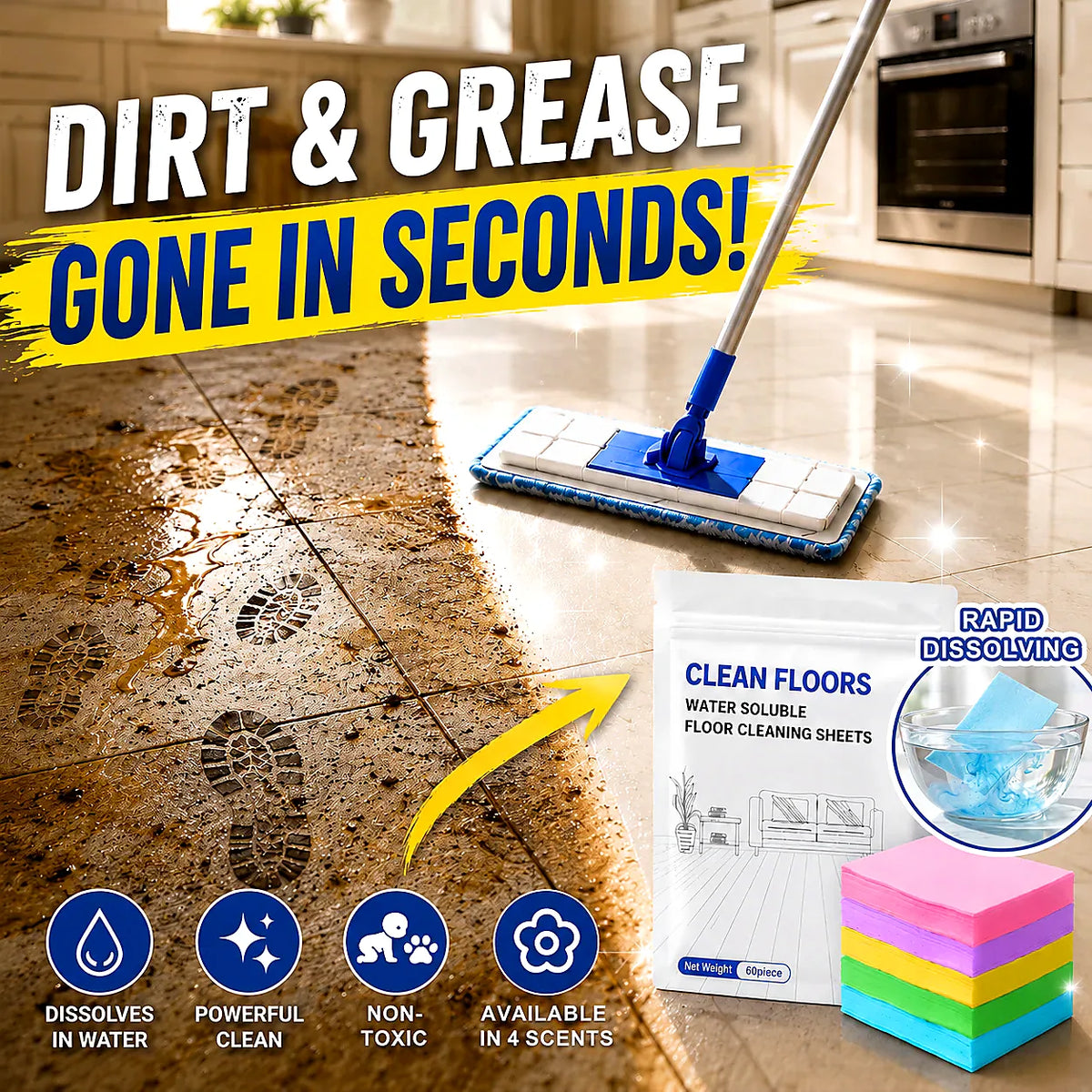 4-in-1 Deep Cleaning Floor Sheets | Fast Dissolving & Streak-Free
