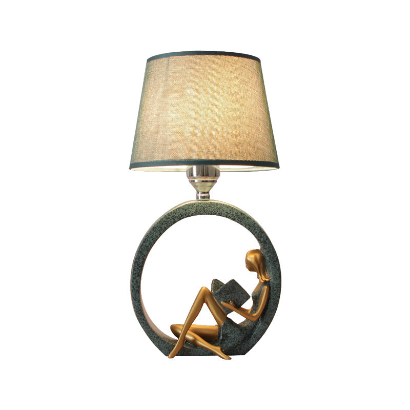 Blue Table Lamp with Girl Reading Figure