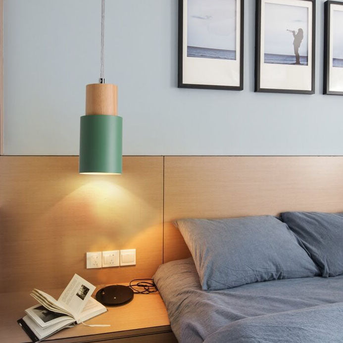 Nordic Macaron Cylinder Pendant Light | Modern Wood & Metal Design