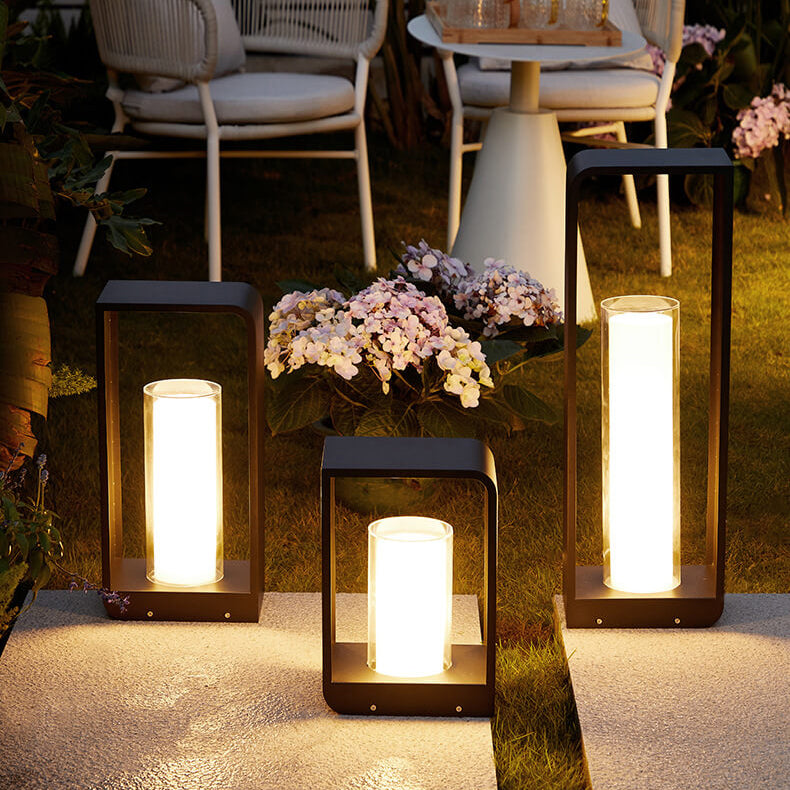 Black Rectangular Solar Outdoor Lantern with Frosted Glass