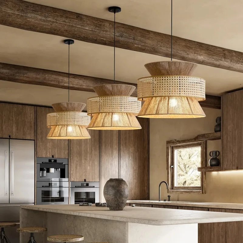 Japanese Woven Rattan Wabi-Sabi Pendant Light