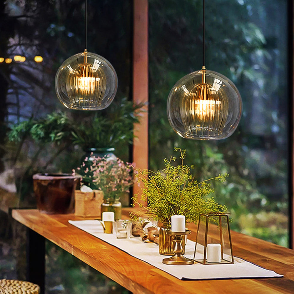 Ribbed Glass Drop Pendant Light