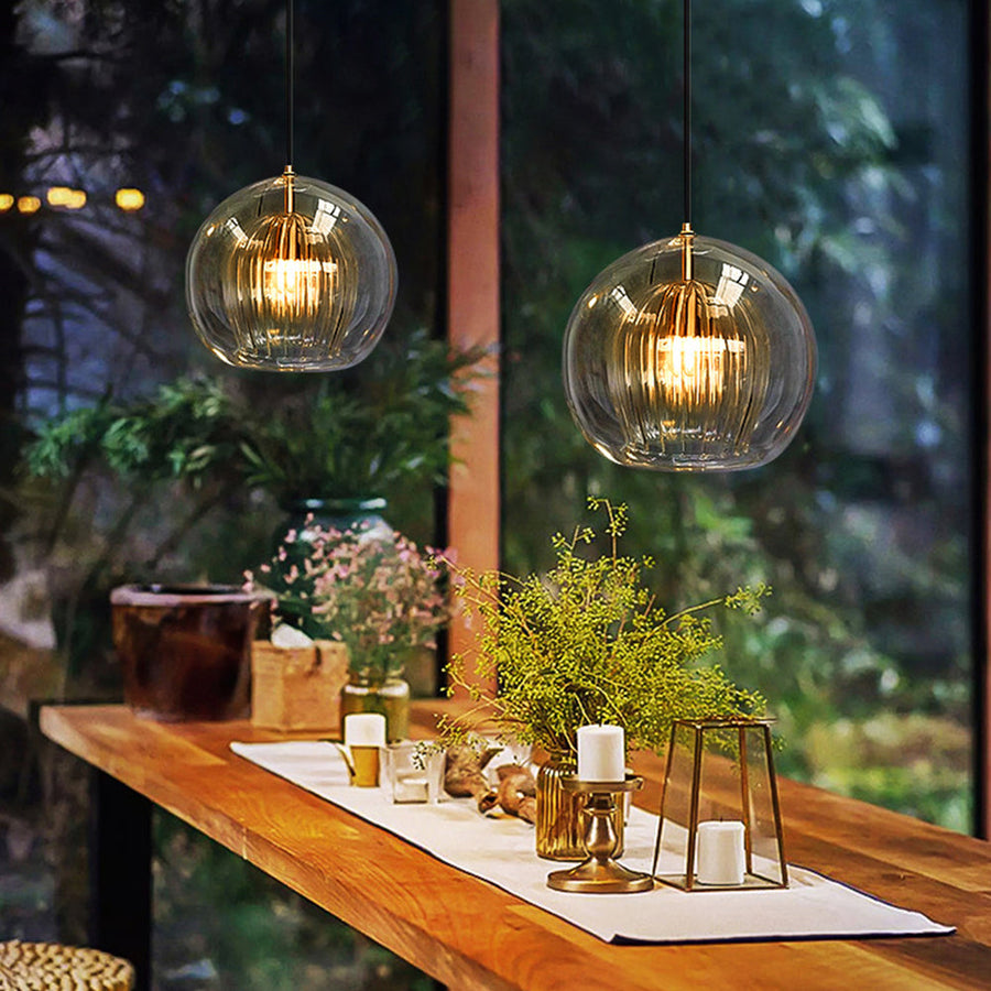 Ribbed Glass Drop Pendant Light