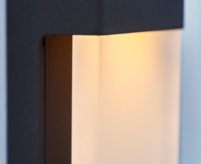 Solar Outdoor Wall Lamp Black Metal Rectangular Glass Shade