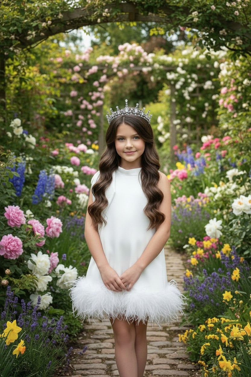 LILI FEATHER TRIM DRESS