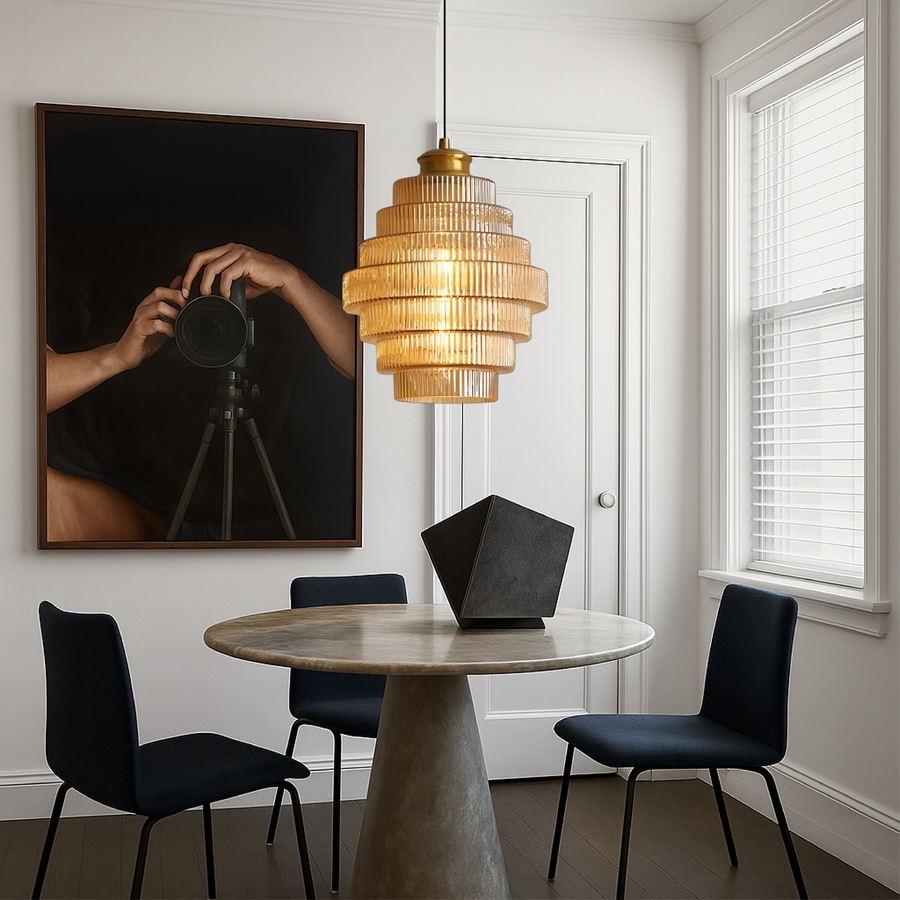 Vintage Tiered Glass Hanging Lamp