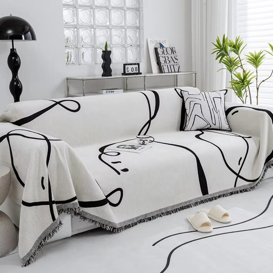 Abstract Line Reversible Chenille Couch Cover