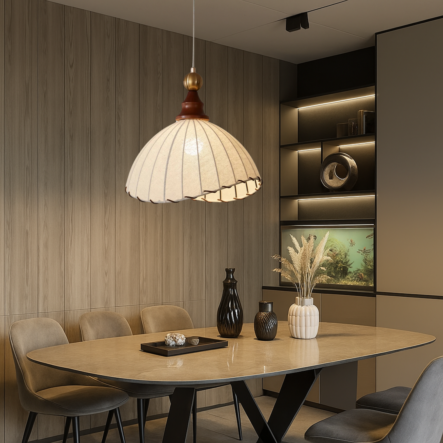 Vintage Pleated Fabric Pendant Lamp