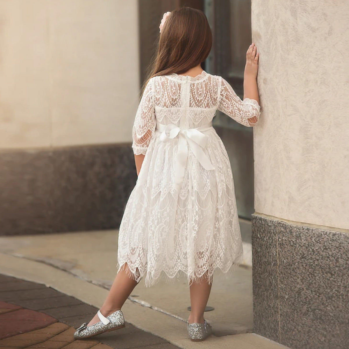 VICKY ANTIQUE WHITE LACE DRESS & BELT SET