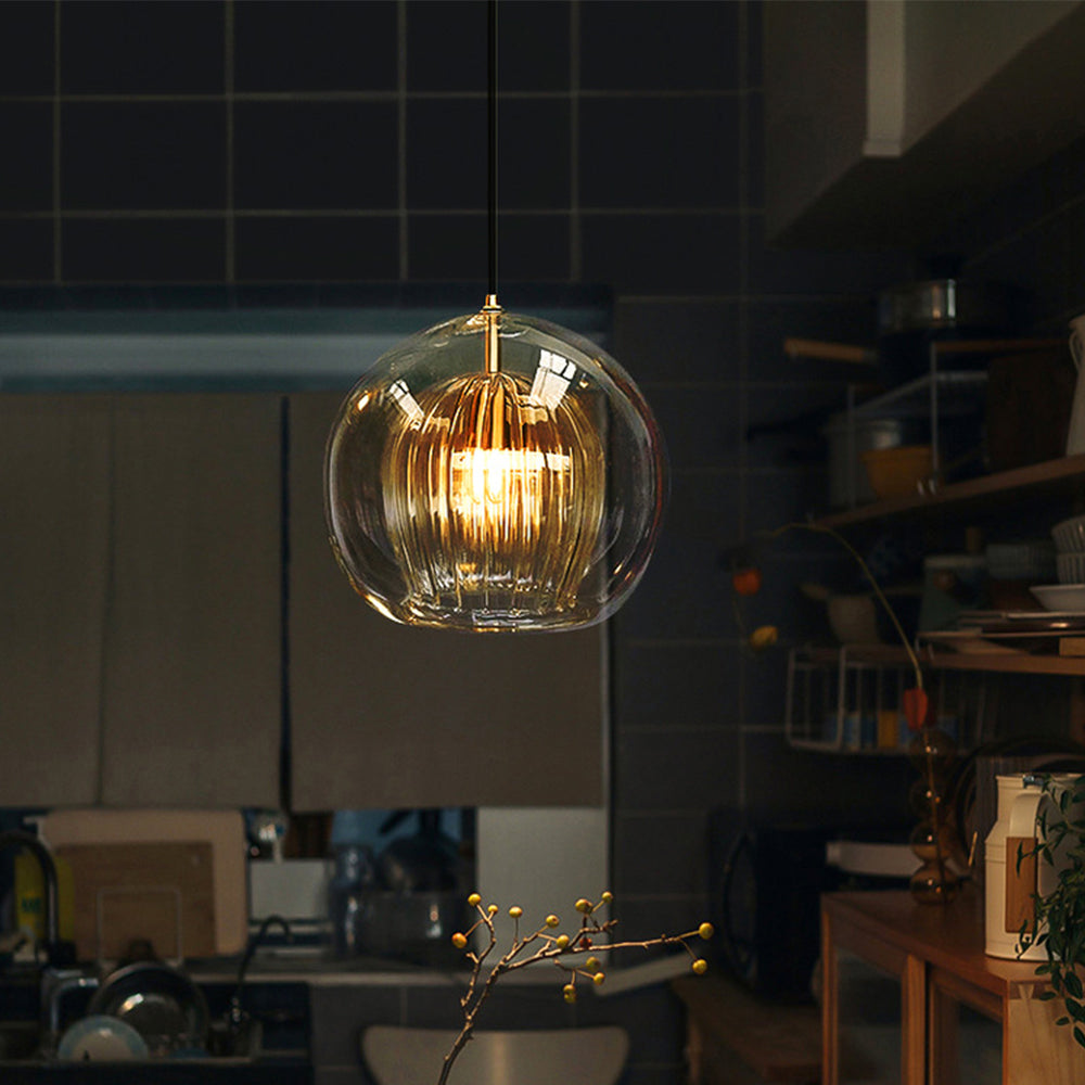 Ribbed Glass Drop Pendant Light