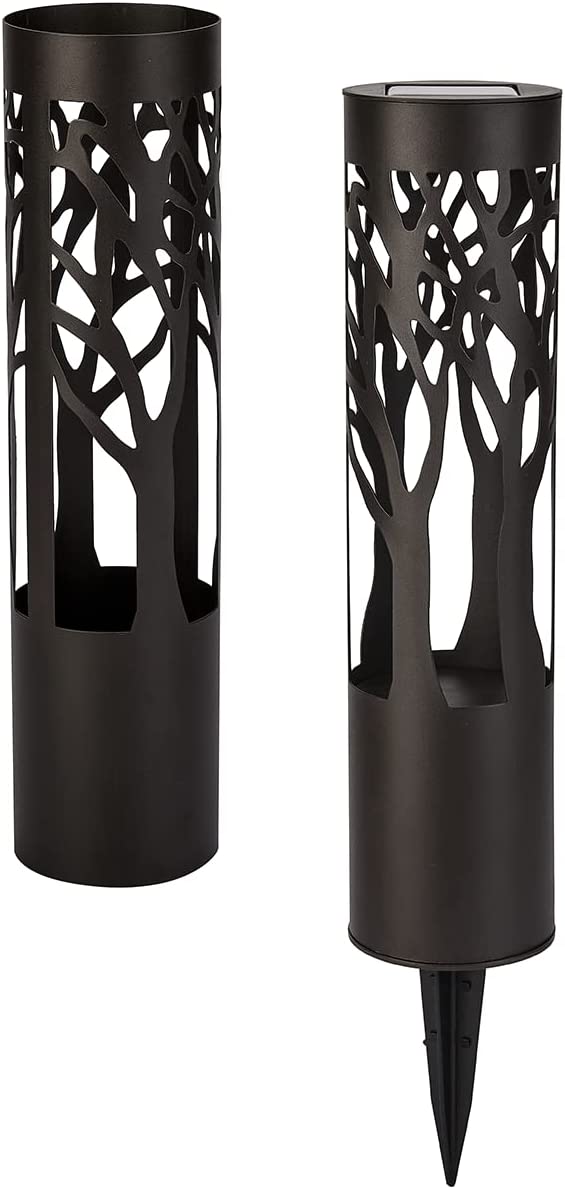 Solar Garden Path Light with Bronze Metal Cylinder Design