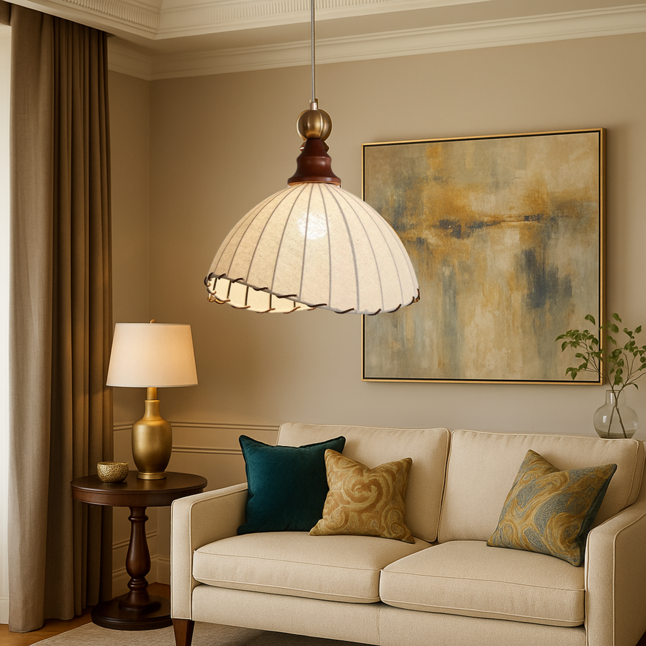 Vintage Pleated Fabric Pendant Lamp