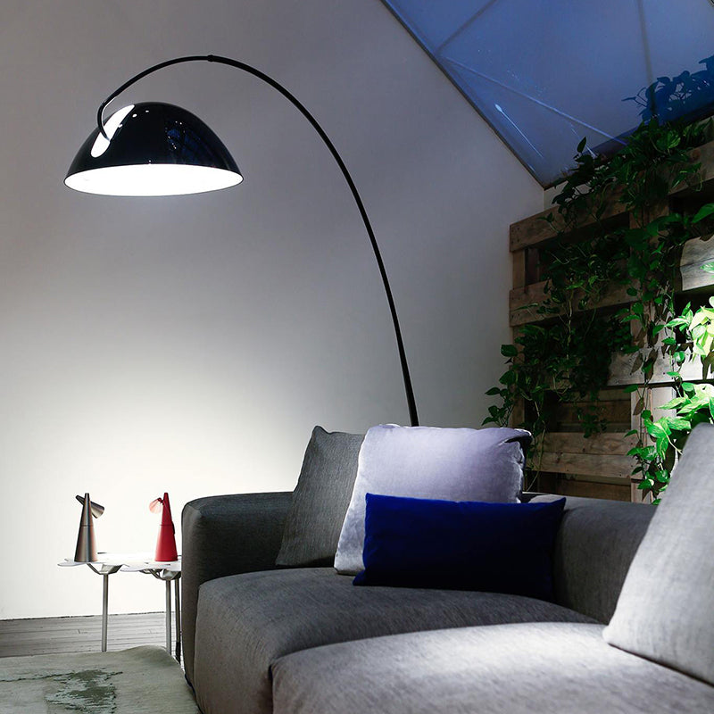Black Metal Arc Floor Lamp with Round Base