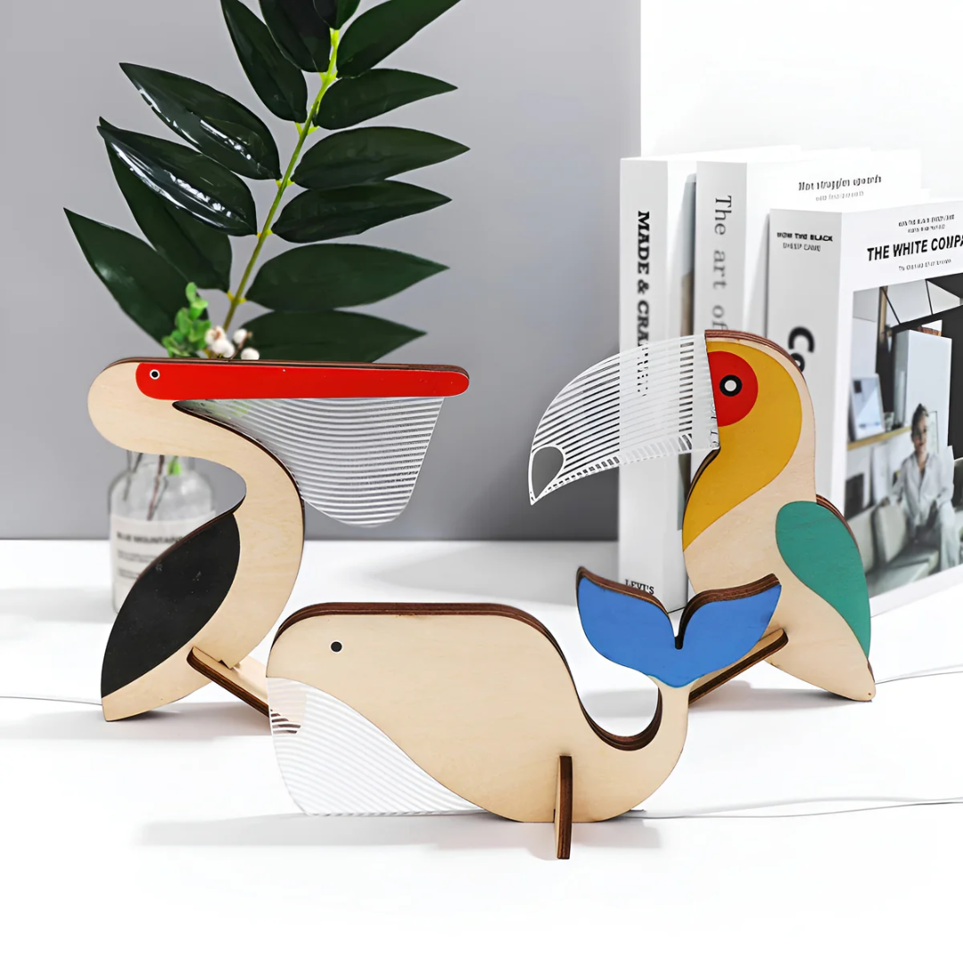 Nordic Wooden Animal LED Table Lamp Sculptural Design