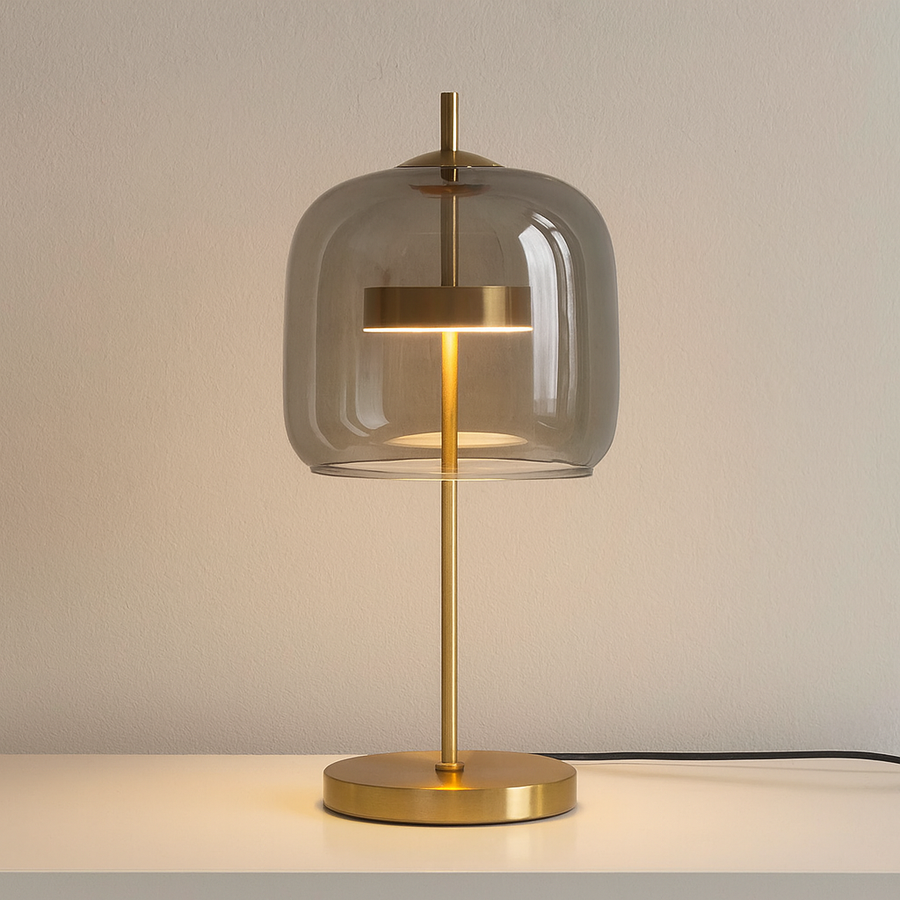 Glass Dome Table Lamp with Gold Iron Stem and Round Base