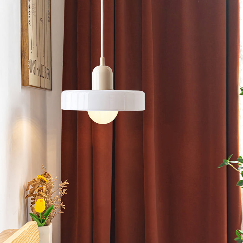 Bauhaus style glass pendant light with ring shade