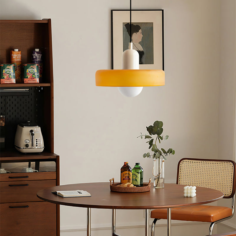 Bauhaus style glass pendant light with ring shade