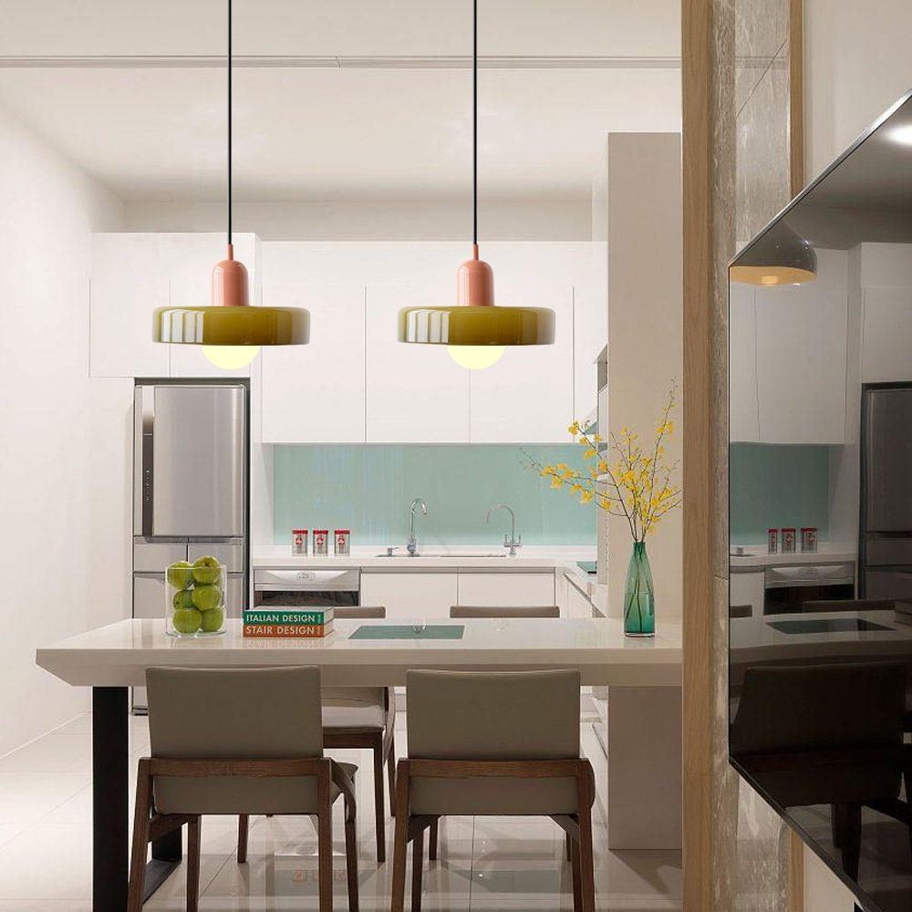 Bauhaus style glass pendant light with ring shade