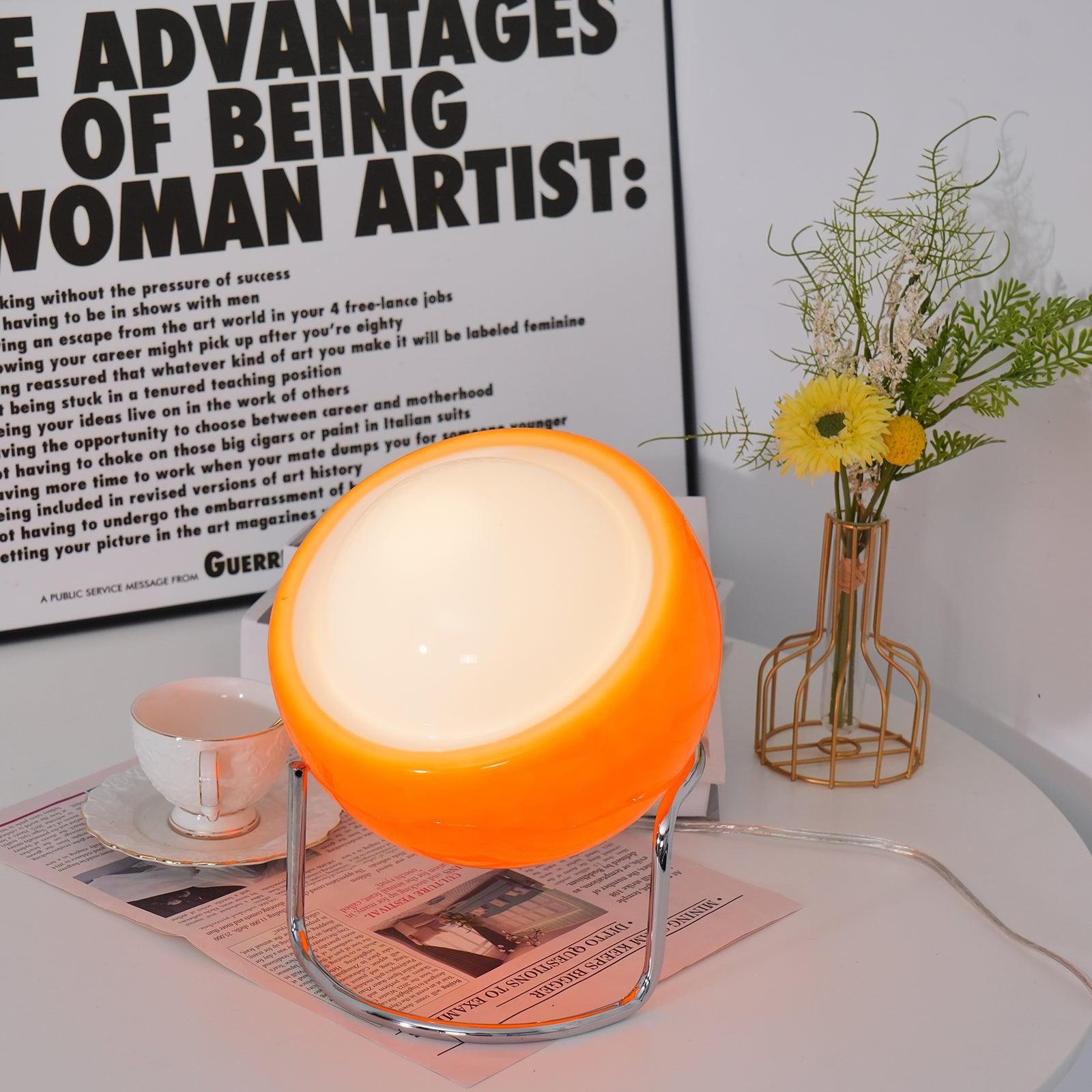 Bauhaus Style Glass-Look Table Lamp with Metal Frame