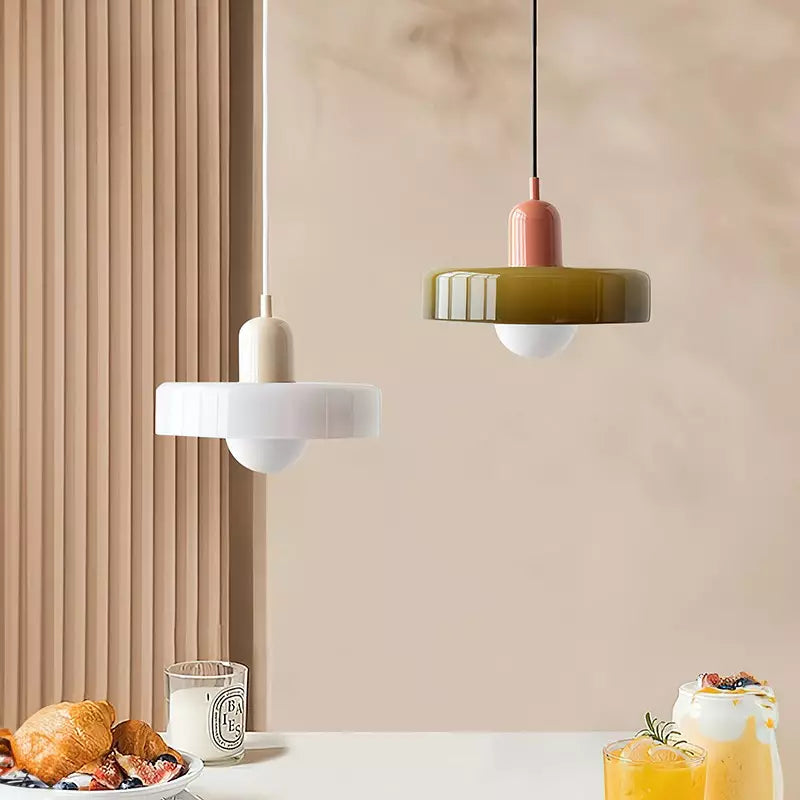 Bauhaus style glass pendant light with ring shade