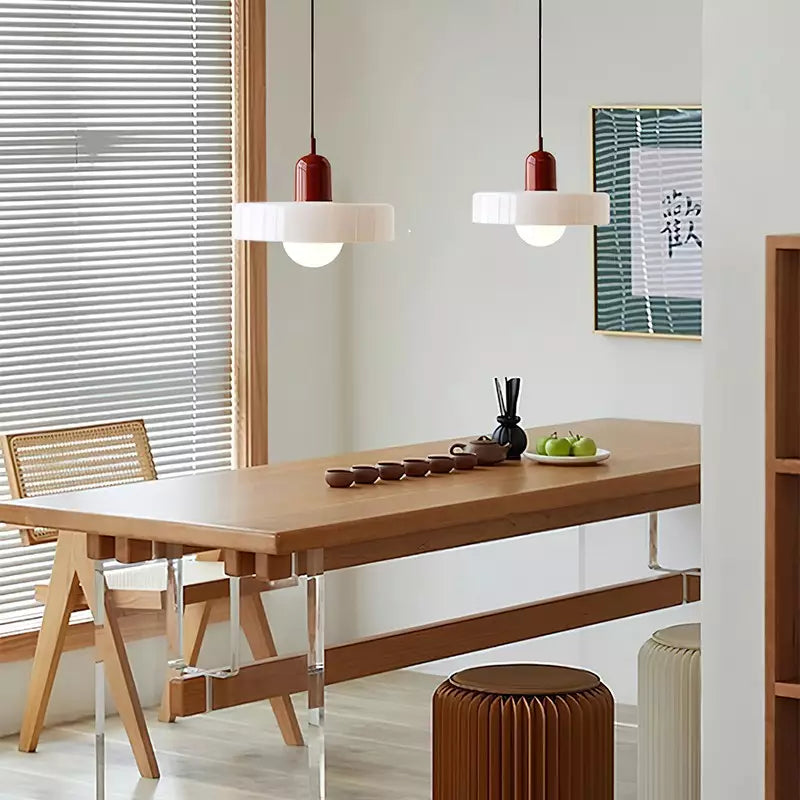 Bauhaus style glass pendant light with ring shade