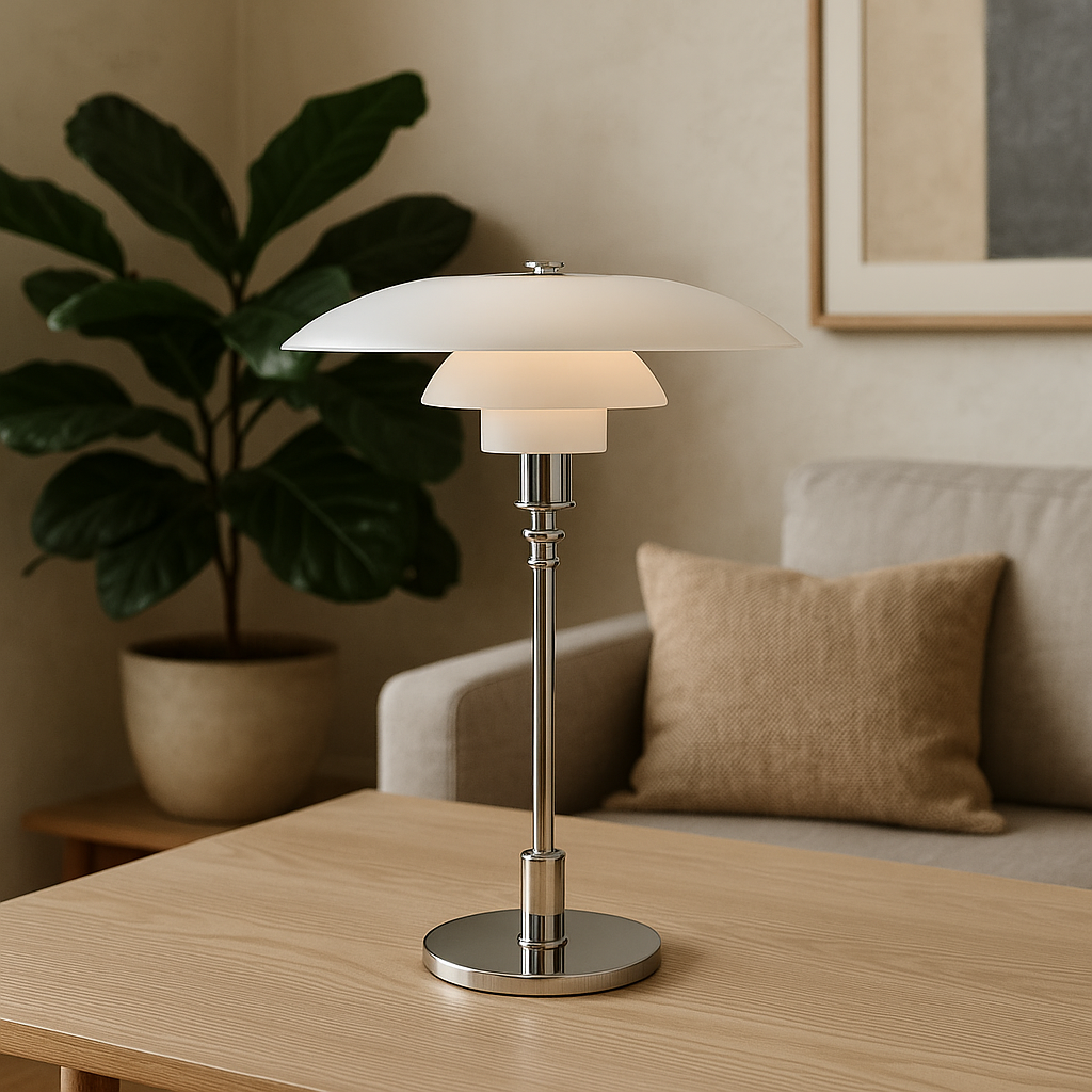 Vintage Danish Glass Shade Table Lamp