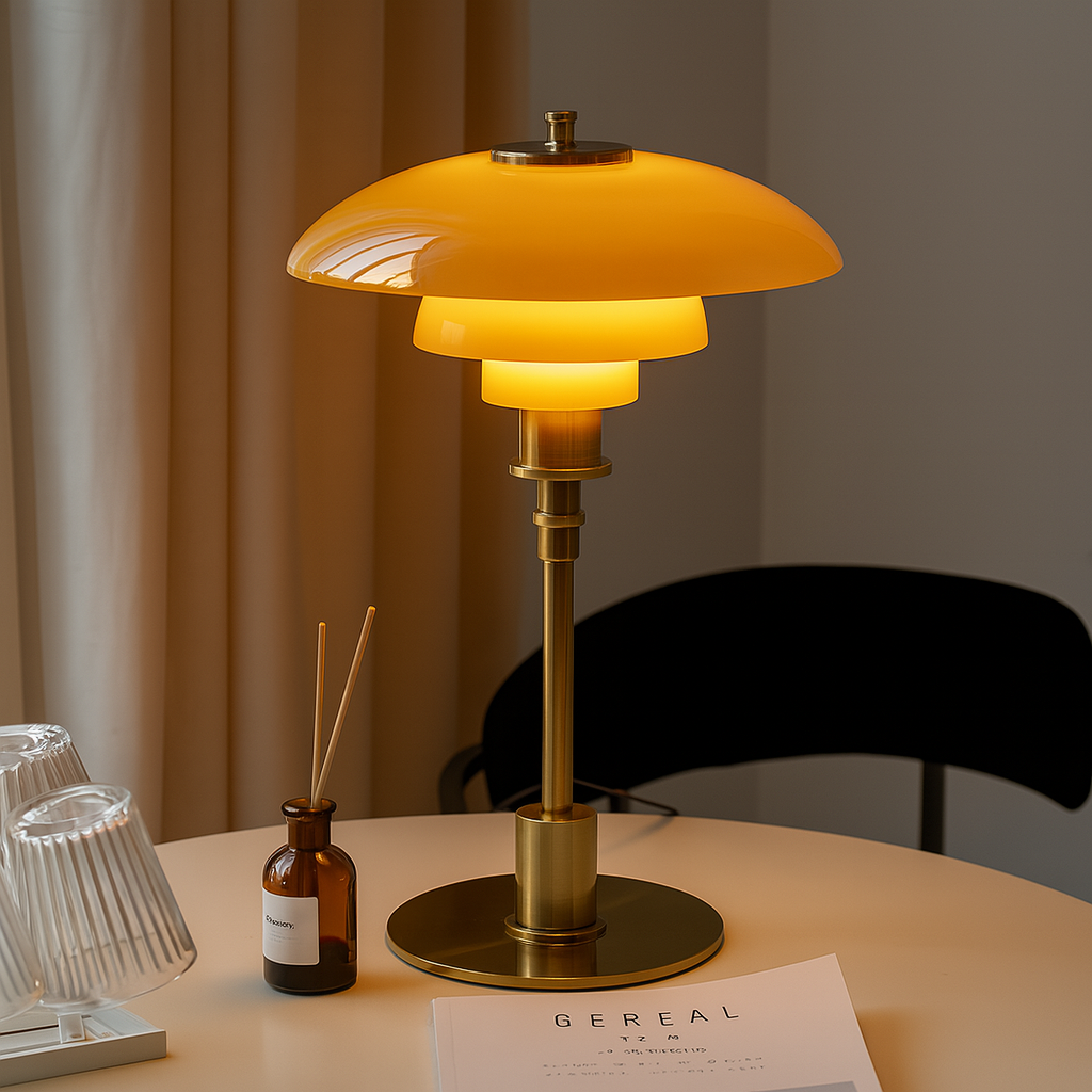 Vintage Danish Glass Shade Table Lamp