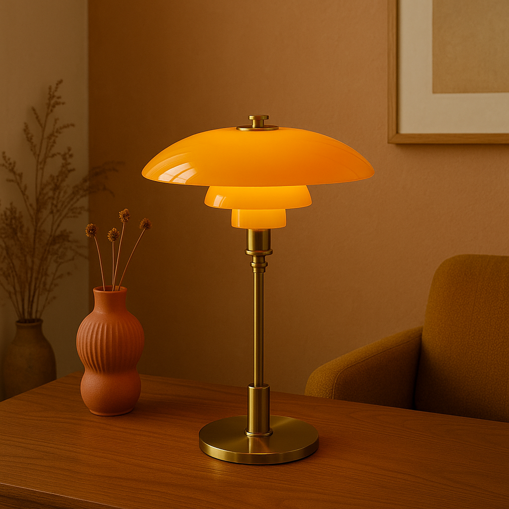 Vintage Danish Glass Shade Table Lamp