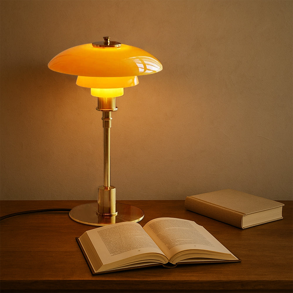 Vintage Danish Glass Shade Table Lamp