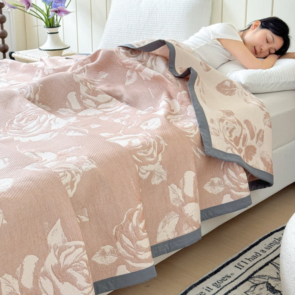 Flouriva Pink Rose Cotton Blanket