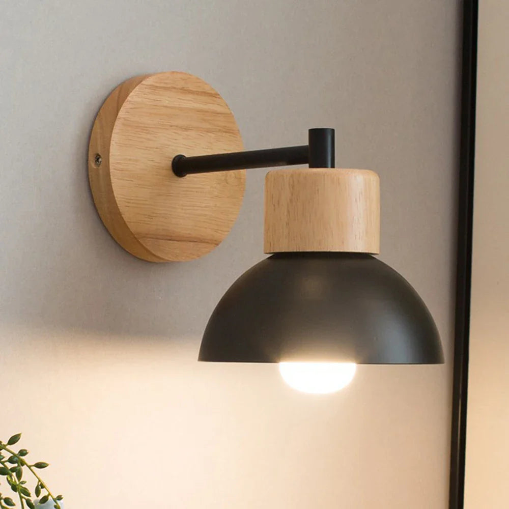 Wood & Metal Wall Lamp | Modern Nordic Bedside Light