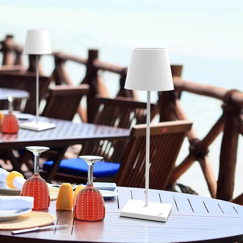Wireless Metal Cone Shade LED Table Lamp with Square Base