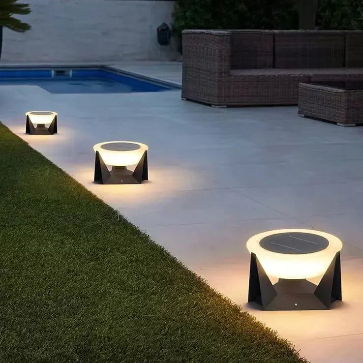 Black Solar Garden Lamp with Square Housing and White Top