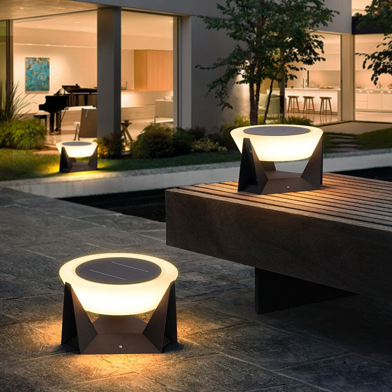 Black Solar Garden Lamp with Square Housing and White Top