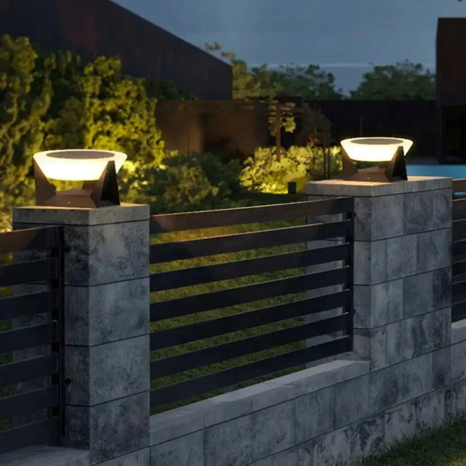 Black Solar Garden Lamp with Square Housing and White Top
