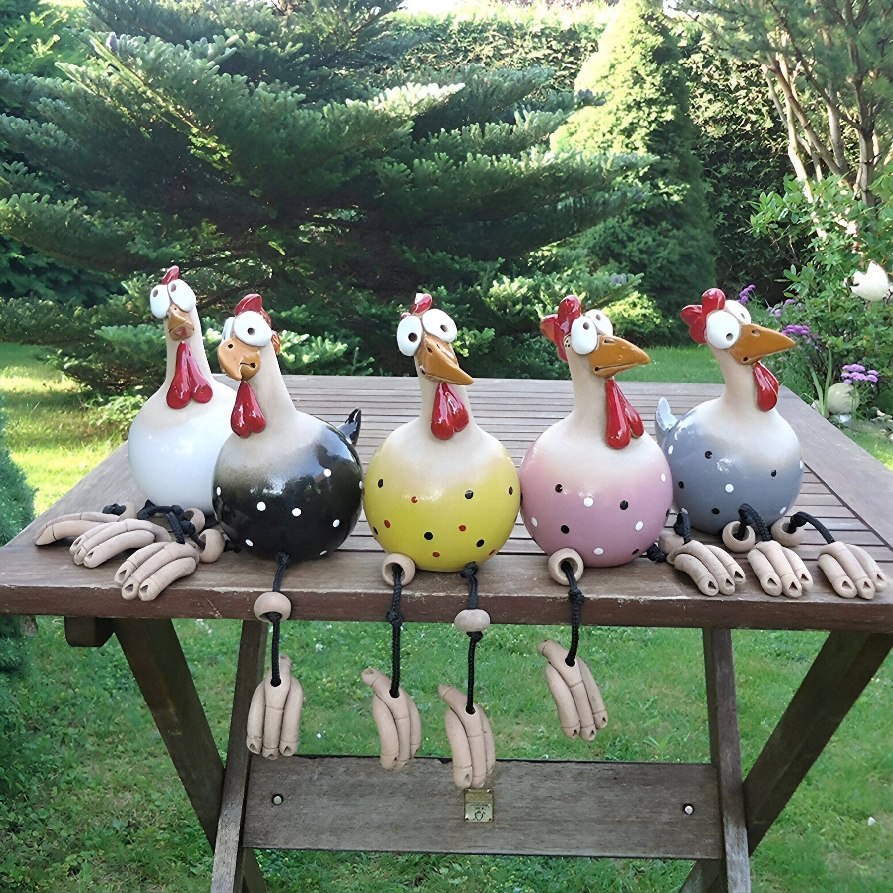 Resin Rooster Garden Figurine with Hanging Legs