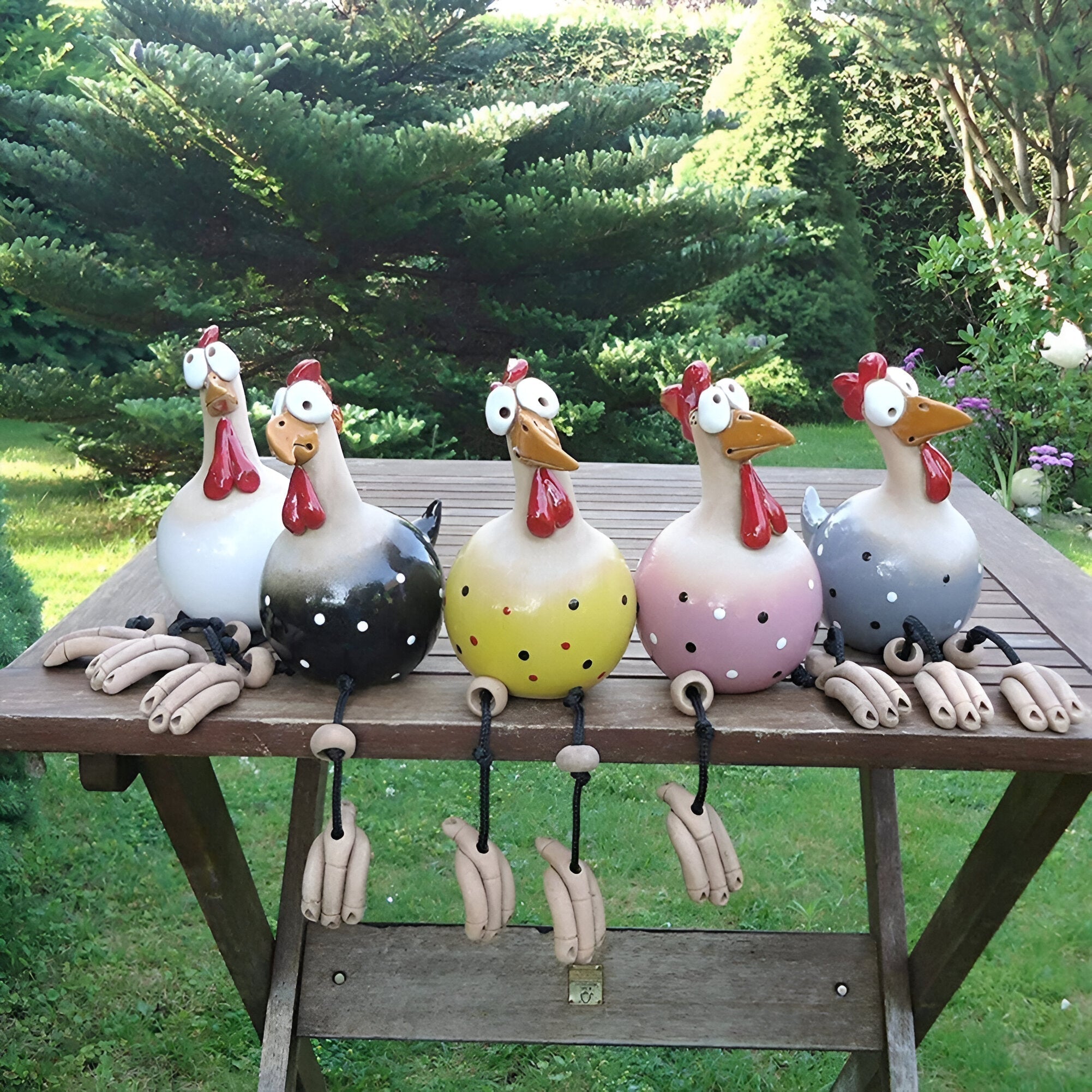 Resin Rooster Garden Figurine with Hanging Legs