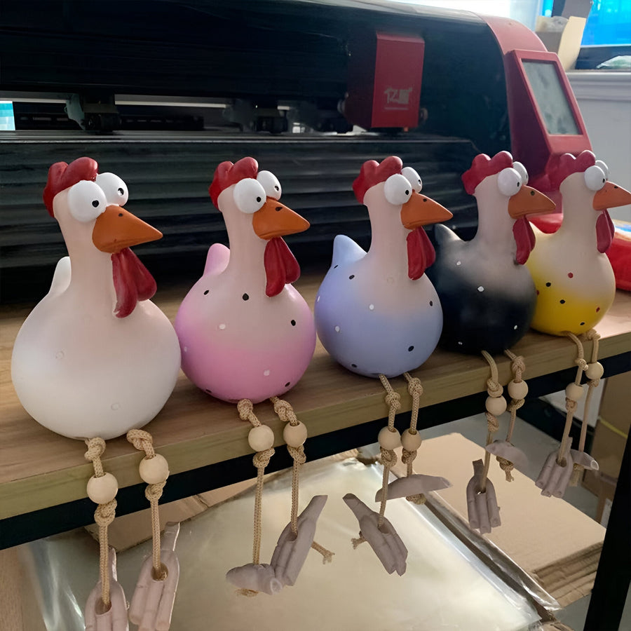 Resin Rooster Garden Figurine with Hanging Legs