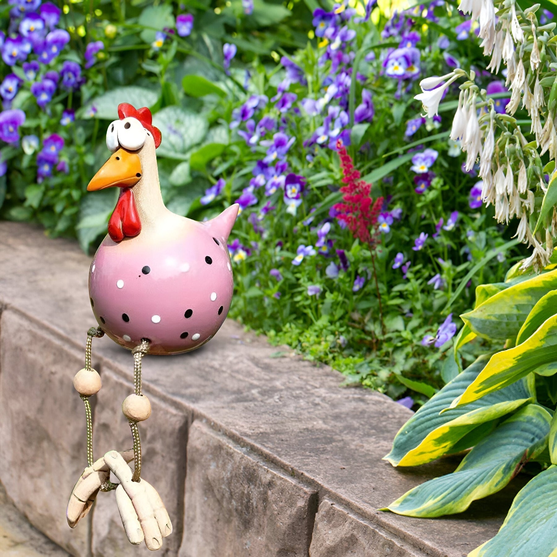 Resin Rooster Garden Figurine with Hanging Legs