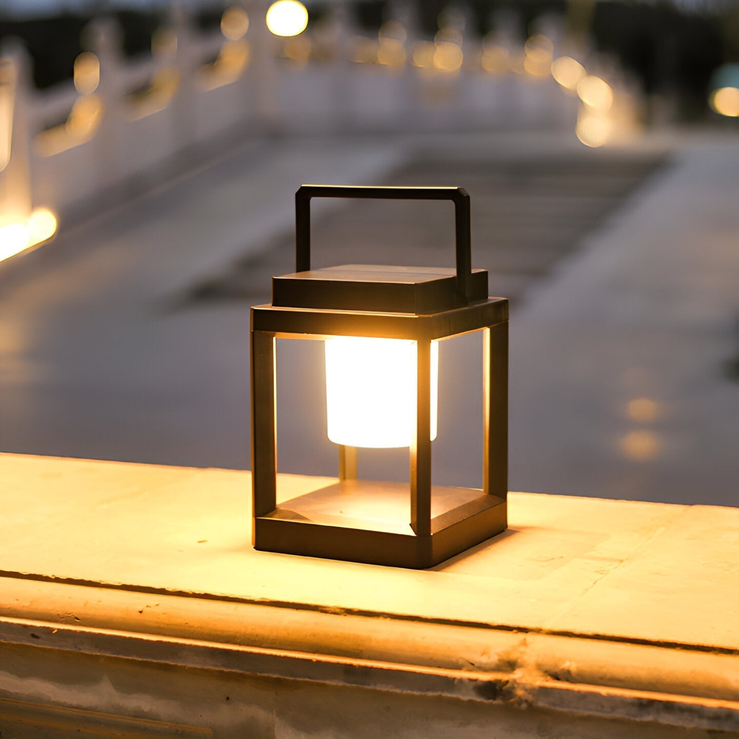 Black Outdoor Lantern Light with Square Frame and Handle