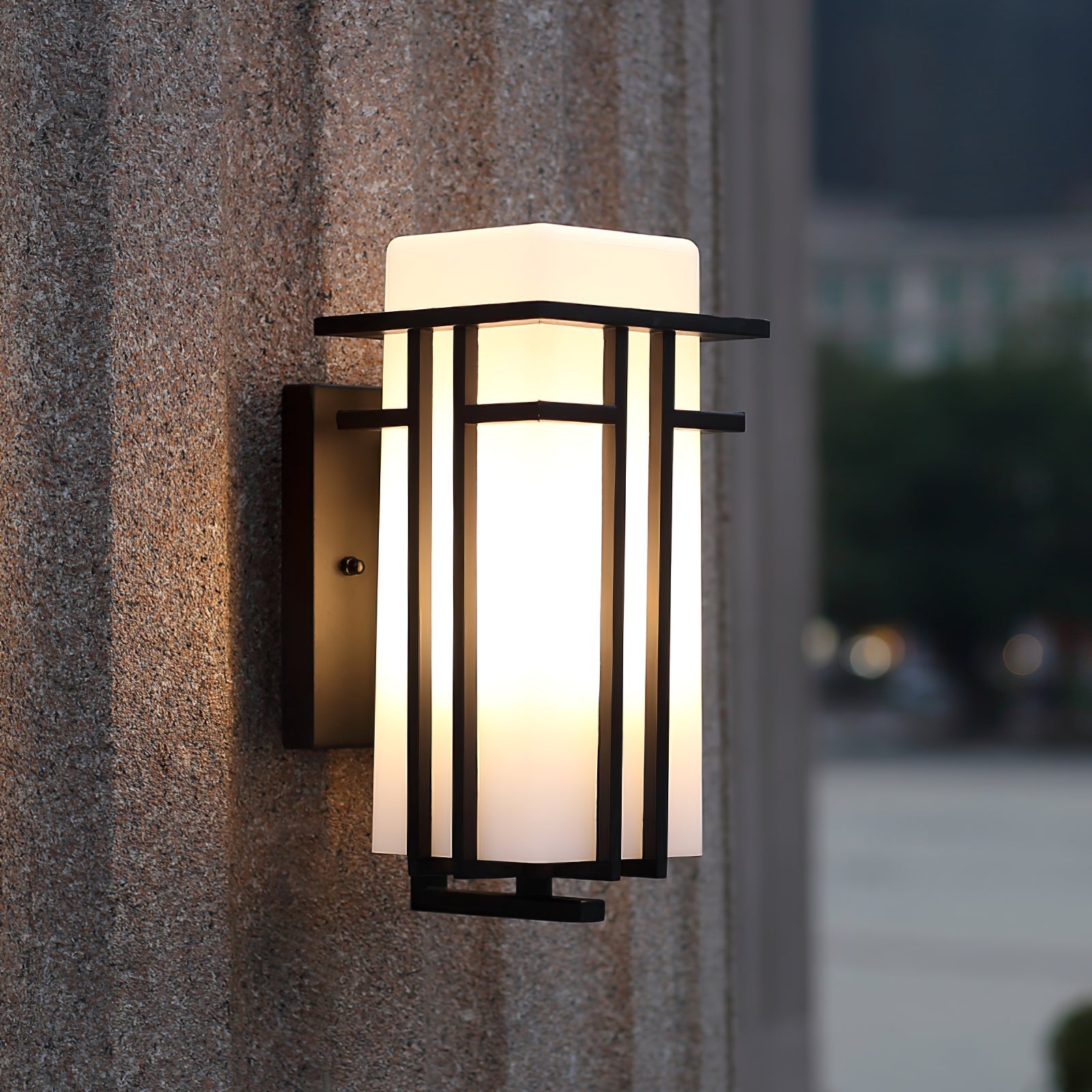 Outdoor Wall Light Rectangular Glass Shade with Metal Frame