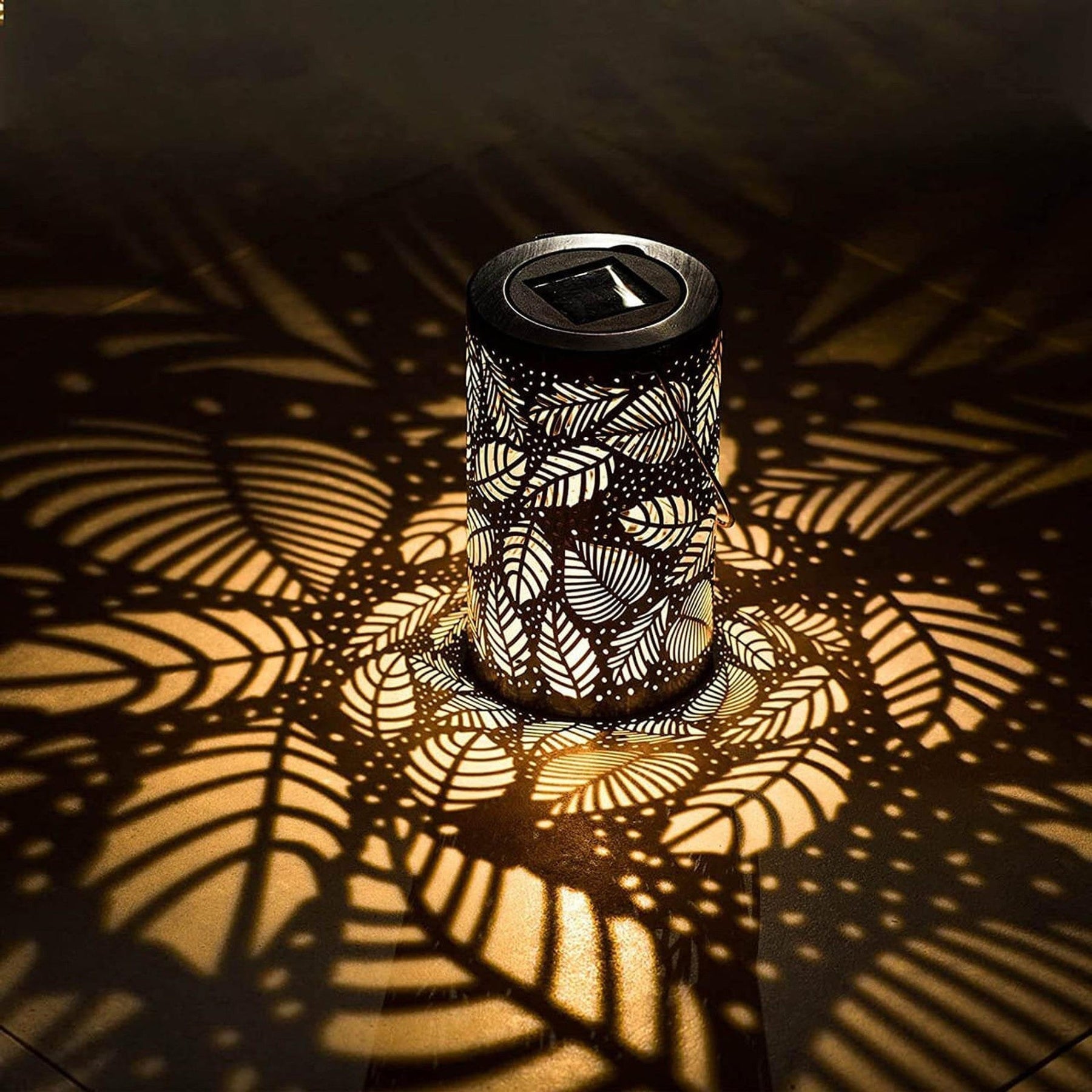 Cylindrical Solar Garden Lantern With Leaf Cutout