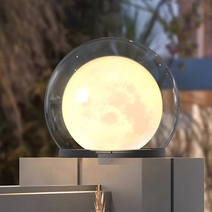 Fence Outdoor Lamp Round Glass Globe Black Housing