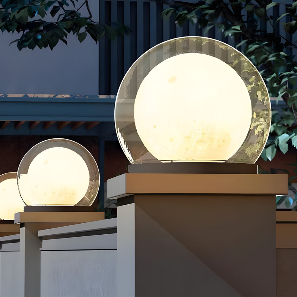 Fence Outdoor Lamp Round Glass Globe Black Housing