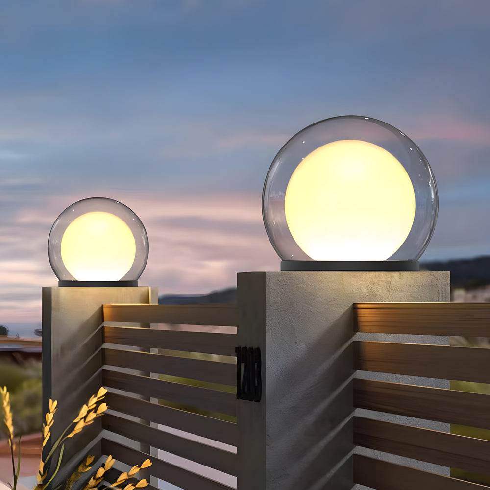 Fence Outdoor Lamp Round Glass Globe Black Housing