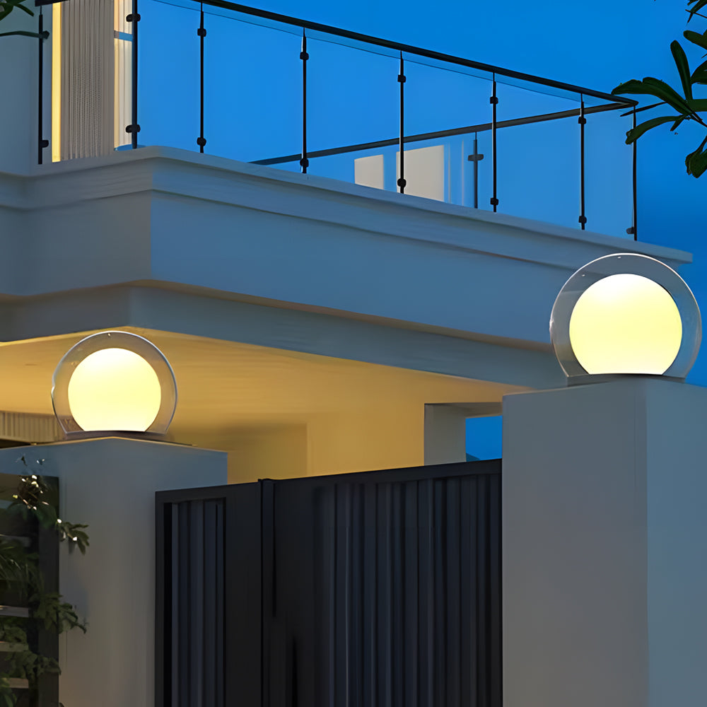 Fence Outdoor Lamp Round Glass Globe Black Housing