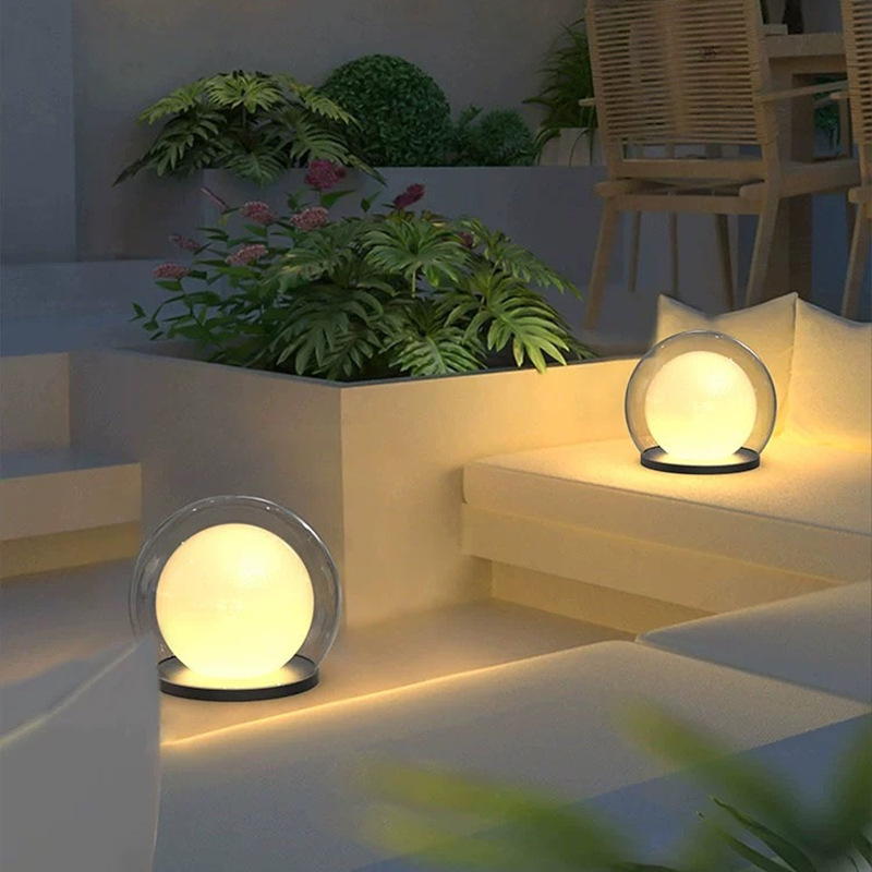 Fence Outdoor Lamp Round Glass Globe Black Housing