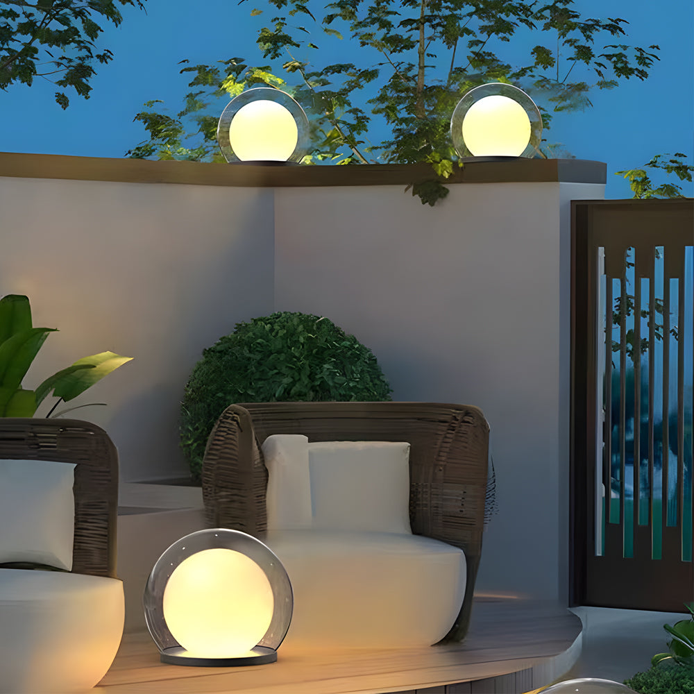 Fence Outdoor Lamp Round Glass Globe Black Housing