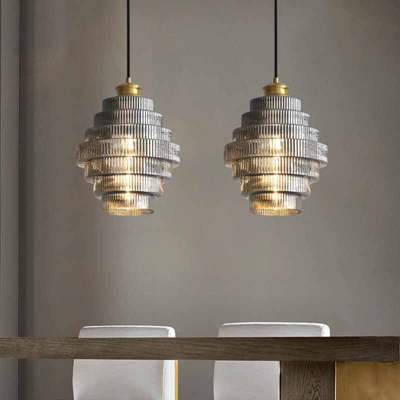 Vintage Tiered Glass Hanging Lamp